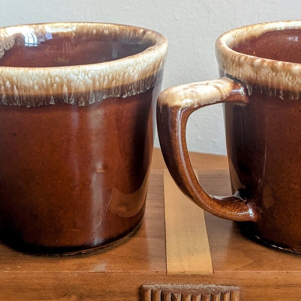 McCoy Brown Drip Glaze Mug | D Handle | Set of 2 Mugs | Made in USA | Vintage Stoneware Pottery Mug | 8 oz. Ounce McCoy Coffee Mugs