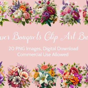 Flower Bouquets Clipart Bundle, 20 PNG Images, Floral, AI Generated, 10inx10in, Printable, Instant Digital Download, Commercial Use Allowed