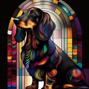 Black/Brown Dachshund Stained Glass Design