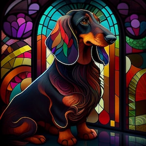 Black/Brown Dachshund Stained Glass