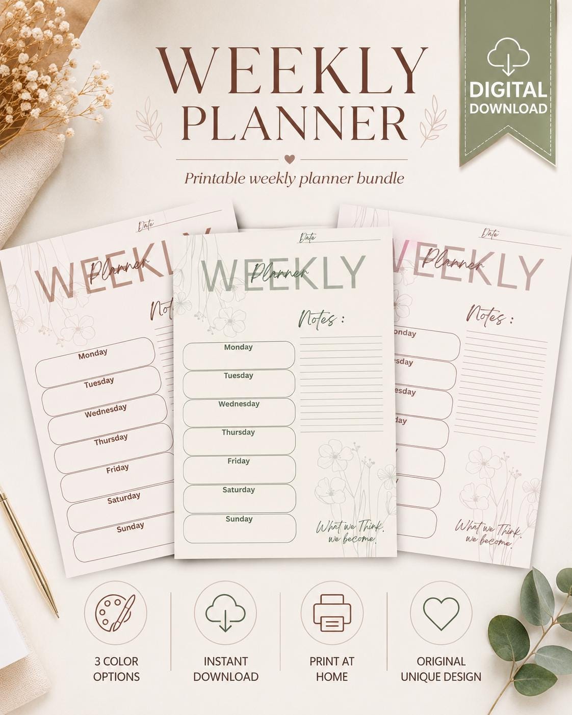 Floral Weekly Planner Printable | Wildflower Aesthetic Planner ...