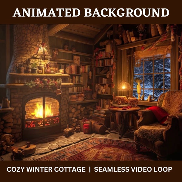 Cozy Winter Cottage Animated Background Video Loop | Twitch Stream, OBS  TV Vtuber download Obs Zoom backdrop snowing fireplace animation
