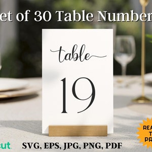 Set of 30 Elegant Table Numbers printable, wedding, cricut ready 4x6 5x7 includes svg, eps, jpg, png, pdf ready to print, digital image 1