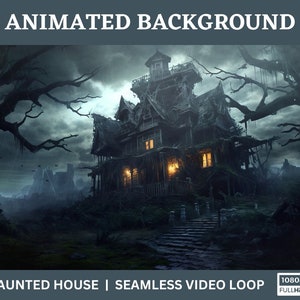 Haunted House Animated Background Loop Video - Twitch Stream Vtuber broadcast Overlay backdrop moving wallpaper horror halloween