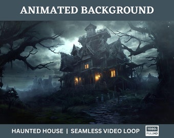 Animated Haunted House Background Loop – Halloween Twitch Stream Overlay (Instant Download)
