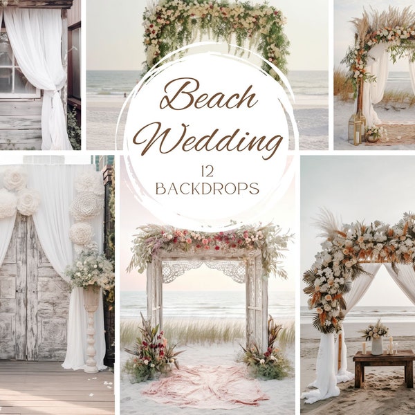 Boho Beach Wedding Décors - 12 Digital Background Images Bundle - cérémonie Télécharger