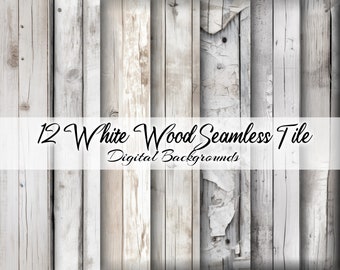 12 Bundle WHITE WOOD Seamless Tiling Background Images, vintage, grunge, modern, digital download texture