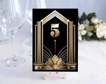Art Deco Table Numbers | Gold, Roaring 20s Wedding (Digital Download)