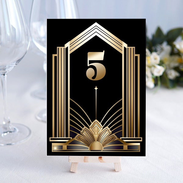 Art Deco Great Gatsby Table Numbers Printable | Set of 30 | Roaring 20's Wedding & Parties |  Vintage Glamour | digital download PNG