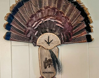 Photo Engraved Turkey Fan and Beard Mount - Personalized Laser Engraved Turkey Plaque Mount - Turkey Hunting - Taxidermy