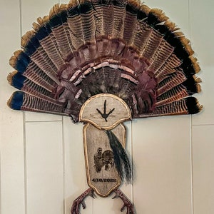 Photo Engraved Turkey Fan and Beard Mount - Laser Engraved Fan Mount - Choice of Barnwood or Oak / Cherry wood