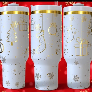 Christmas Ornaments & Snow - 40oz Stanley Tumbler Wrap SVG design - SVG + XCS File Included
