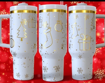 クリスマスオーナメントと雪 - 40オンス スタンレー タンブラー ラップ SVG デザイン - SVG + XCS ファイルが含まれています