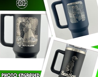 Photo Engraved 40oz Stanley Style Tumbler - Laser Engraved Replica Stanley - Christmas Birthday Wedding Present / Personalized Gift