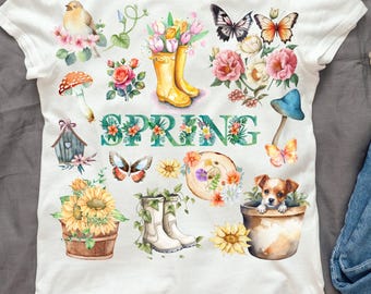 Welcome Spring PNG: Pastel Floral Watercolor T-Shirt Design (Digital Download