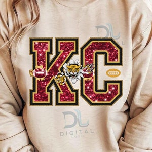 KC Red and Gold Glitter Football PNG Design (Digital Download)