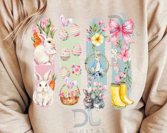 Coquette Easter PNG: Bunny Bow Watercolor Brushstrokes (Digital Download