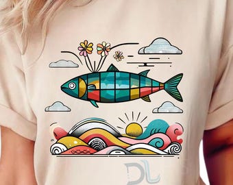 Colorful Sardine Summer PNG: Nautical Sublimation Design (Digital Download