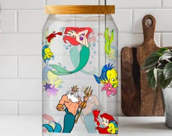 Envoltorio de vidrio para latas Libbey de La Sirenita: Diseño PNG sin costuras (descarga digital)
