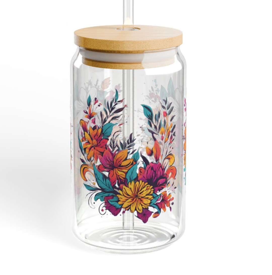 Floral Libbey Glass Can Wrap PNG: Sublimation Design (digital Download ...