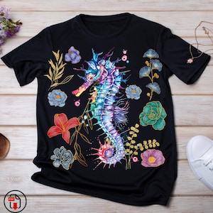 Floral Seahorse Summer PNG, Seahorse Png Shirt, Beach Png, Boho Nautical Sublimation Design Seahorse Aesthetic Flower, Glitter Summer png