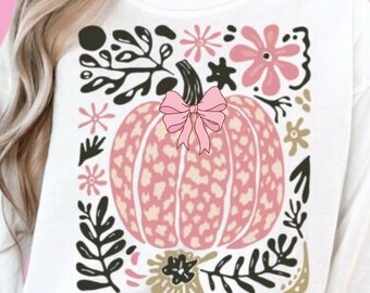 Leopard Pink Pumpkin PNG: Boho Fall Floral Design (Digital Download