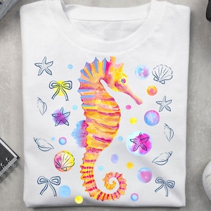 Shell Seahorse Summer PNG, Seahorse Png Shirt, Beach Png, Boho Nautical Sublimation Design Seahorse Aesthetic Coquette PNG, Shell Summer png