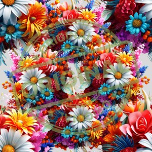 3D Flowers Pattern PNG, Floral 3D Seamless Pattern PNG, Digital Spring Field Seamless png, Printable Flowers Seamless Png Design, Spring PNG