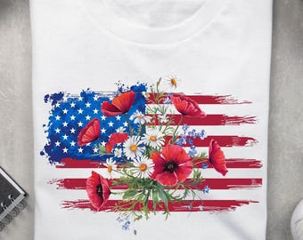 Floral American Flag PNG: Patriotic Wildflower Design (Digital Download)
