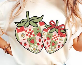 Strawberry Heart PNG: Quilted Patch, Coquette Girly Design (Digital Download ) 3 colors