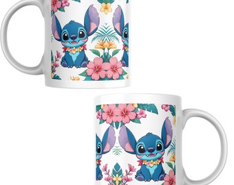 Blue Koala Mug Sublimation Wrap | Floral Stitch Design (Digital Download)
