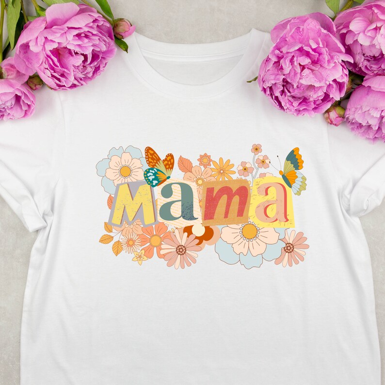 Retro Floral Mama T-Shirt PNG: Collage Sublimation Design (Digital Download 2500x2500px 300 DPI) image 7