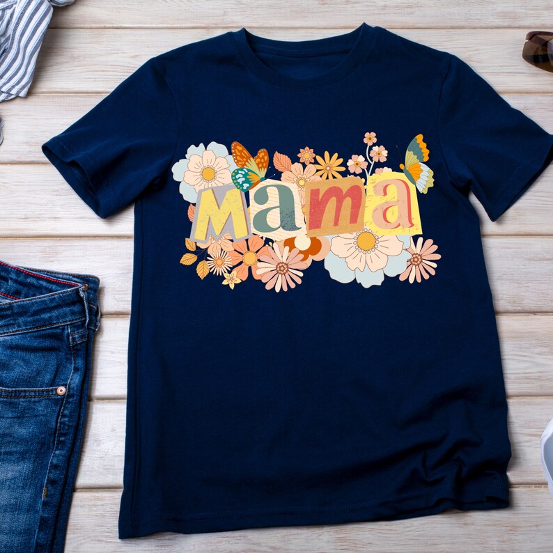 Retro Floral Mama T-Shirt PNG: Collage Sublimation Design (Digital Download 2500x2500px 300 DPI) image 2