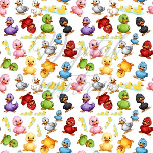 Funny Color Ducks Seamless Pattern: Children&#39;s Illustration (Digital Download)