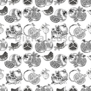Pomegranate Seamless Pattern: Black and White Fruit Design (PNG Digital Download)