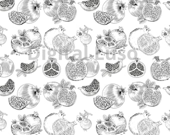 Pomegranate Seamless Pattern: Black and White Fruit Design (PNG Digital Download)