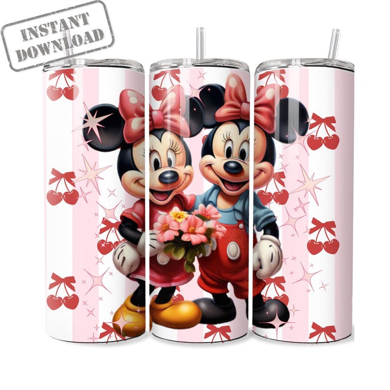 Mickey & Minnie Mouse 20oz Tumbler PNG: Seamless Sublimation Design (Digital Download) image 1