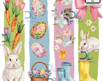 Watercolor Easter PNG: Coquette Bunny Bow Brushstrokes (Digital Download)