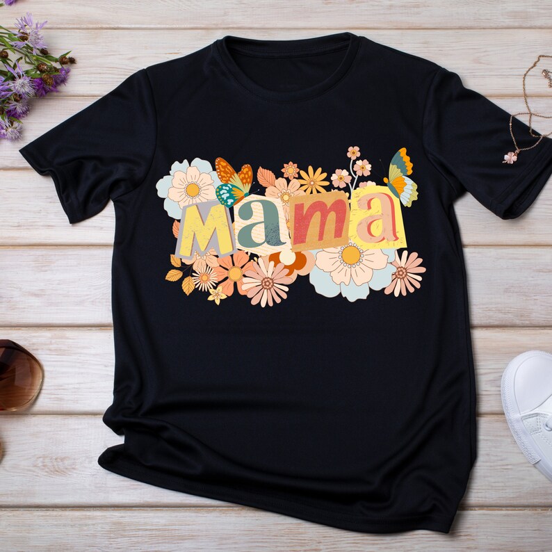 Retro Floral Mama T-Shirt PNG: Collage Sublimation Design (Digital Download 2500x2500px 300 DPI) image 9