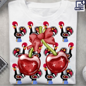 Coquette Galo Barcelos Png, Cherry Portugal Rooster PNG, Portuguese Digital Shirt, Portugal Collection by Digital Luso, Portugal Icon Travel