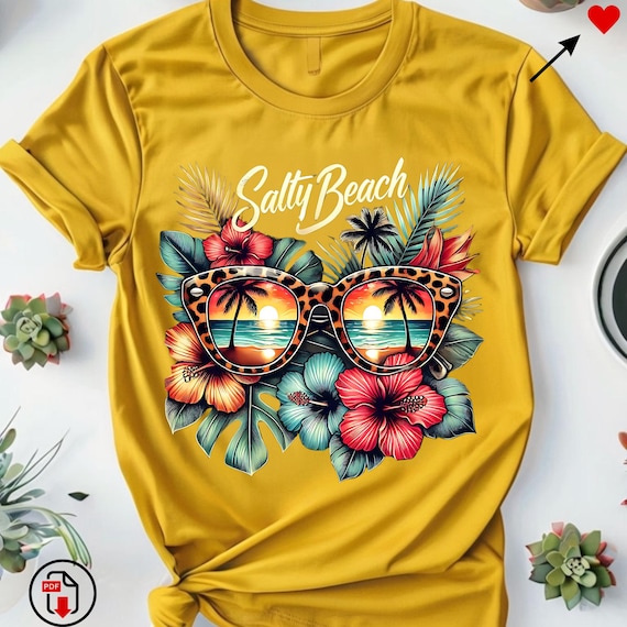Salty Beach T-Shirt Design: Tropical Flowers PNG (Digital Download)