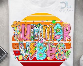 Summer Vibes PNG: Beach Clipart, Tropical T-Shirt Design (Digital Download)