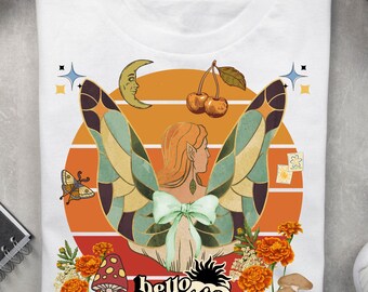 Collage retro veraniego PNG: Hada vintage, patchwork floral (descarga digital)