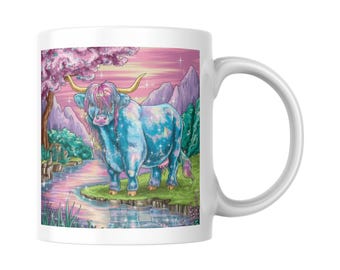 Glitter Easter Highland Cow Mug Wrap: 11oz & 15oz Sublimation Design (Digital Download)