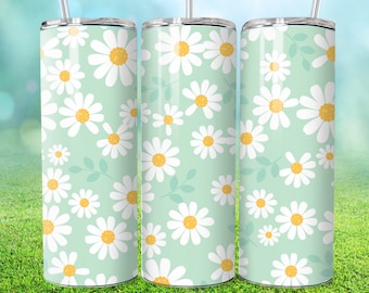 Daisy Flower Tumbler Wrap: Seamless PNG Sublimation Design (Digital Download)