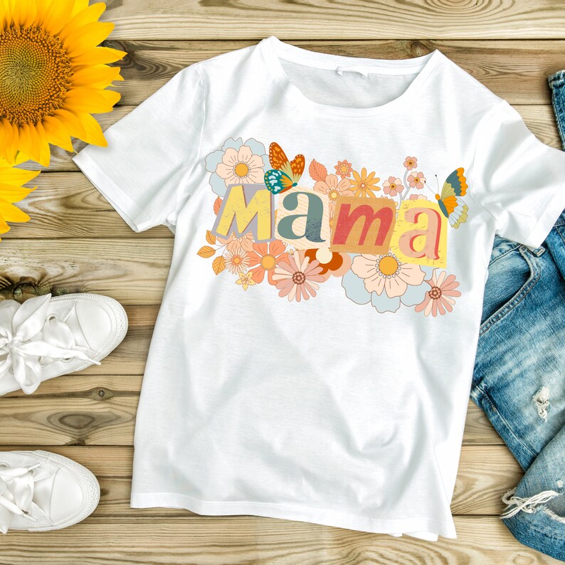 Retro Floral Mama T-Shirt PNG: Collage Sublimation Design (Digital Download 2500x2500px 300 DPI) image 3