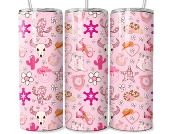 Cowgirl Boho Tumbler Wrap: Seamless PNG Sublimation Design (20 oz)