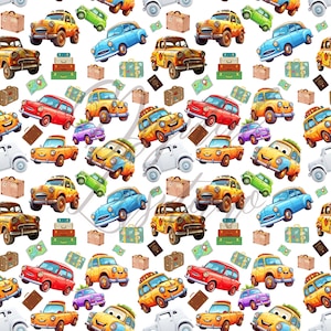 Cartoon Cars Seamless Pattern: Children&#39;s Fabric, Home Decor (PNG File)
