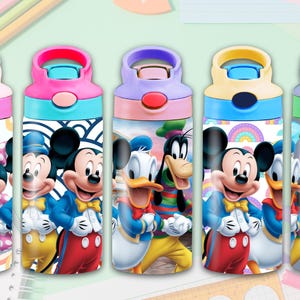 5 PNG Mickey and Friends, 5 different Backgrounds, 12 oz flip flop tumbler wrap, Cartoon wrap for sublimation projects, Magical Kingdom PNG