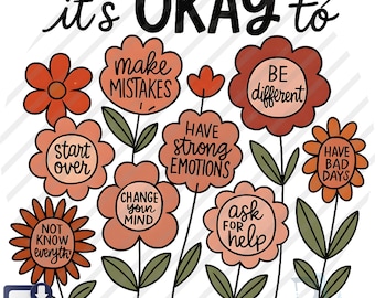 Floral Boho-affirmaties PNG: It's Okay Mental Health Design (digitale download)